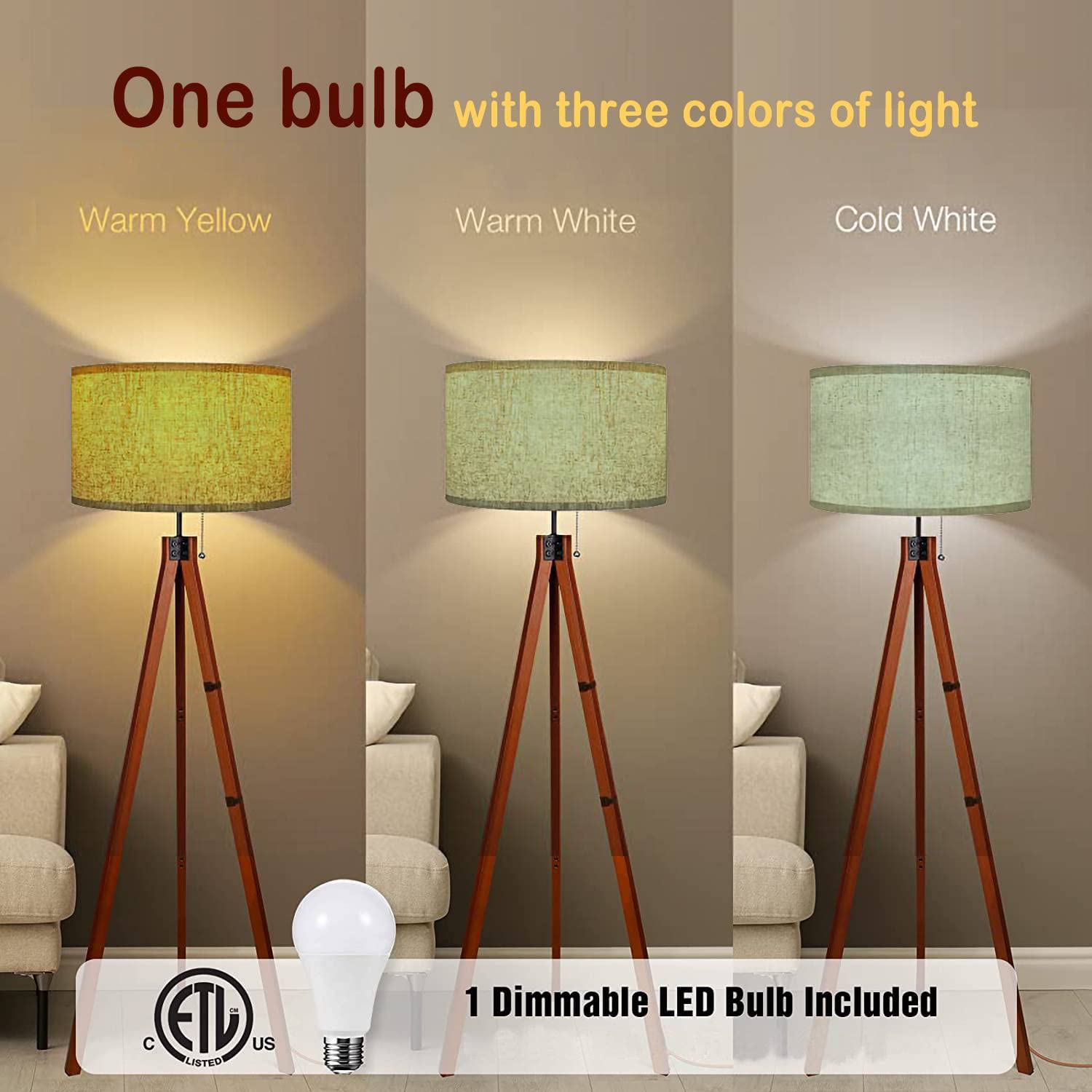 Wood Tripod Floor Lamp Celadon Grunge Sea Foam Green Color